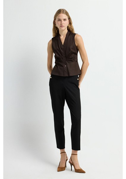 Büzgülü Düğmeli Bluz Kahve 11543676003 modelleri