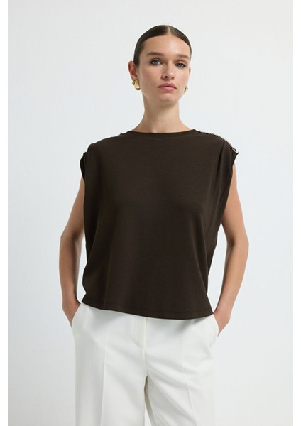 Omuzu Taşlı Bluz Kahve 11545834000