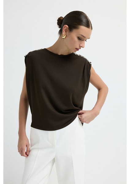 Omuzu Taşlı Bluz Kahve 11545834000 fırsatları