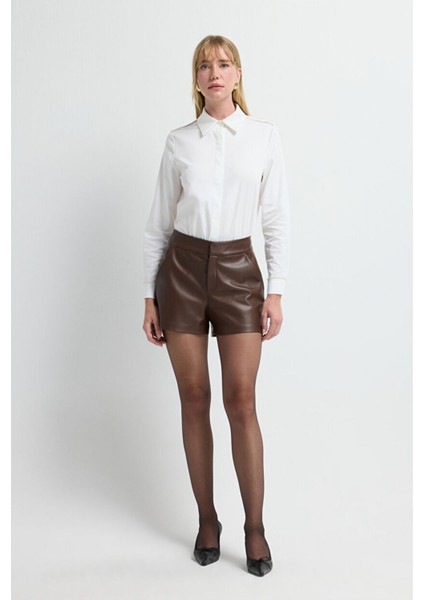 Yüksek Bel Şort Kahve 17041819003