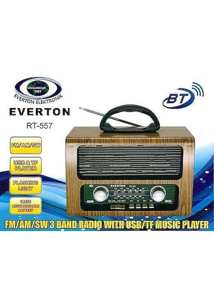 RT-557 Nostaljik Radyo - Bluetoothlu, Fm/am/sw 3 Band, Usb/tf Kart Girişli, Işıklı (Flashing Light) Şarjlı Müzik Kutusu modelleri