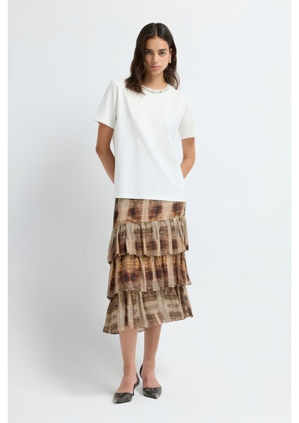 Yakası Taşlı Kısa Kol Tişört Kemik 17543613002 modelleri