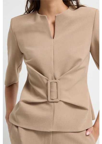 Toka Detaylı Kısa Kollu Bluz Camel 11545552000 fiyatları