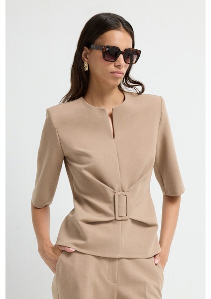 Toka Detaylı Kısa Kollu Bluz Camel 11545552000 indirimleri