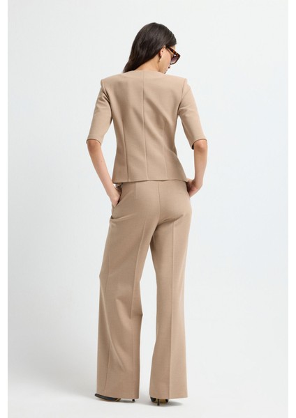 Toka Detaylı Kısa Kollu Bluz Camel 11545552000