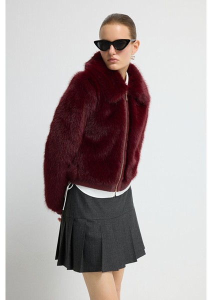 Kısa Fermuarlı Kürk Mont Bordo 15245486000