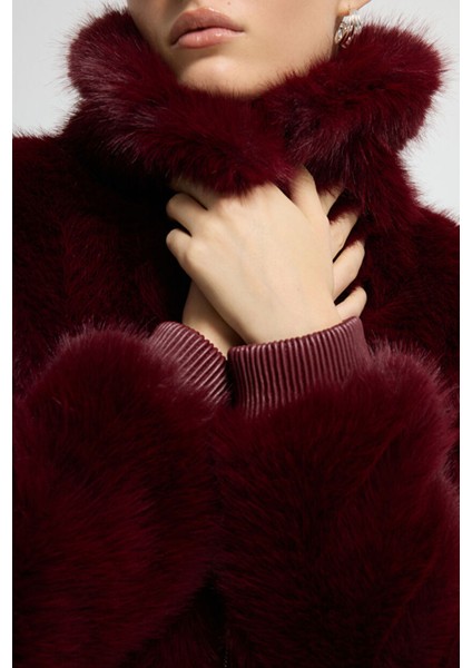 Kısa Fermuarlı Kürk Mont Bordo 15245486000 fiyatları