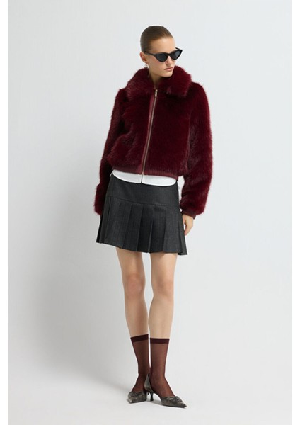 Kısa Fermuarlı Kürk Mont Bordo 15245486000 modelleri