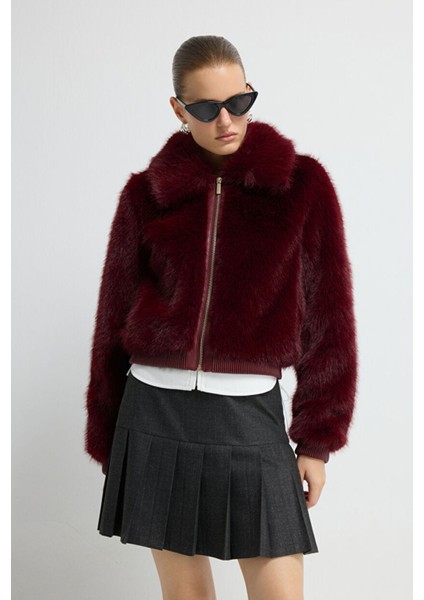 Kısa Fermuarlı Kürk Mont Bordo 15245486000 fırsatları