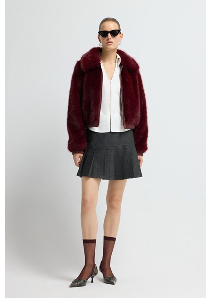 Kısa Fermuarlı Kürk Mont Bordo 15245486000 indirimleri