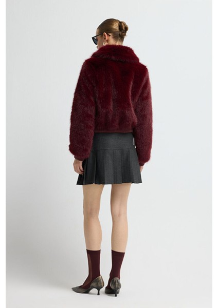 Kısa Fermuarlı Kürk Mont Bordo 15245486000
