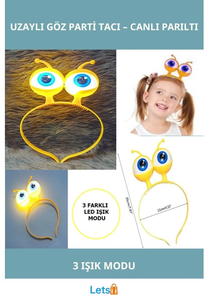 LED Işıklı Pilli Uzaylı Göz Parti Tacı Sarı Renk