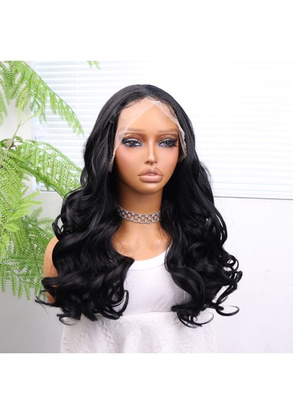 Siyah Bebek Saçlı Dalgalı Fiber Sentetik Tül Peruk modelleri