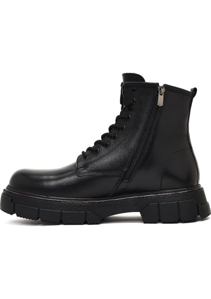 Erkek Siyah Fermuarlı Kalın Tabanlı Deri Bot 25WFD650318 fiyatları