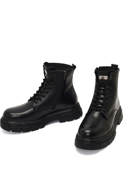 Erkek Siyah Fermuarlı Kalın Tabanlı Deri Bot 25WFD650318 modelleri