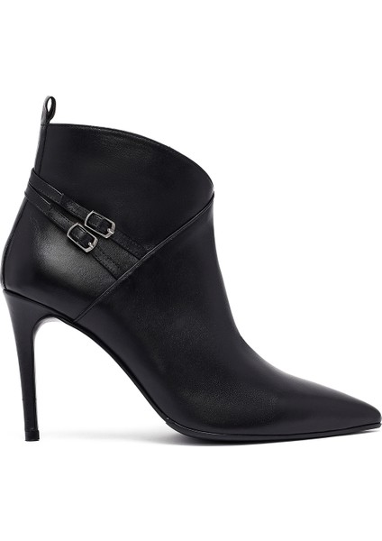 Kadın Siyah Fermuarlı Ince Topuklu Deri Bot 25WFD133118