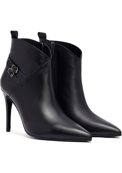 Kadın Siyah Fermuarlı Ince Topuklu Deri Bot 25WFD133118 fırsatları