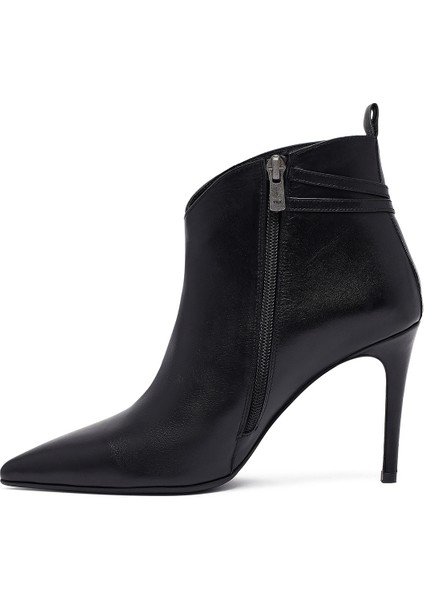 Kadın Siyah Fermuarlı Ince Topuklu Deri Bot 25WFD133118 indirimleri