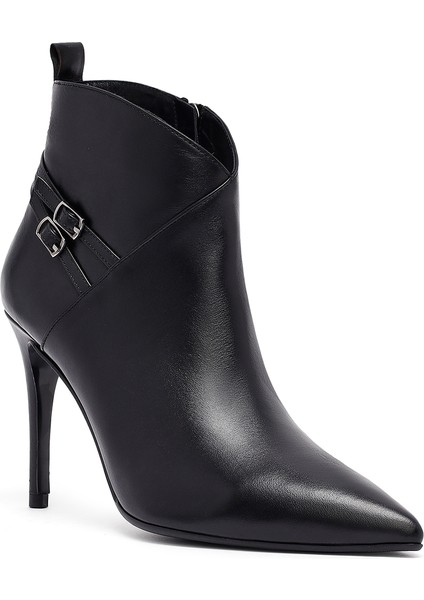 Kadın Siyah Fermuarlı Ince Topuklu Deri Bot 25WFD133118