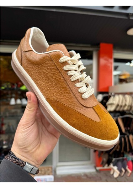 Erkek Iç Dış Hakiki Deri Günlük Sneaker Ayakkabı 01 - Taba - 40