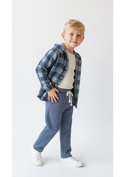 Mavi Ekoseli Kapşonlu Gömlekli 3lü Takım modelleri