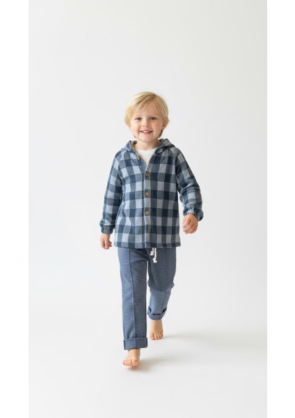 Mavi Ekoseli Kapşonlu Gömlekli 3lü Takım fırsatları