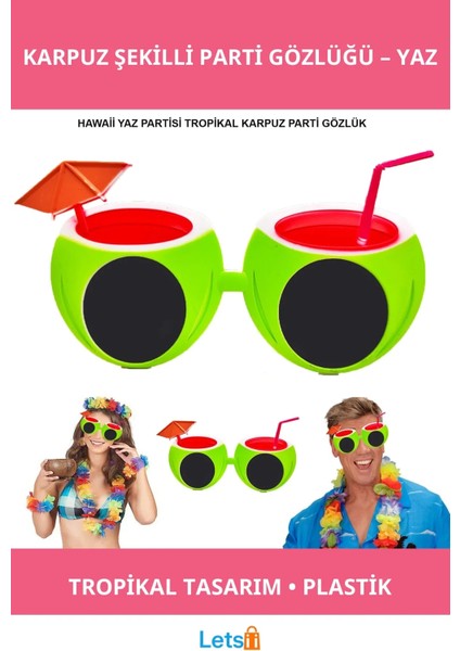Karpuz Şekilli Eğlenceli Tropikal Hawaii Gözlüğü