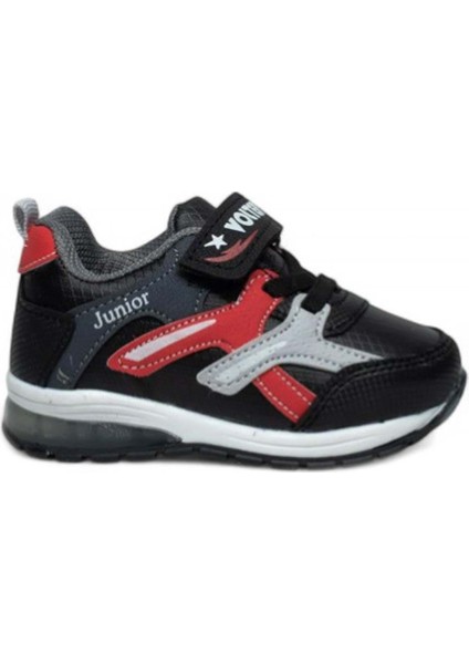 Çocuk Mevsimlik Işıklı Ortopedik Spor Ayakkabı - Siyah-Kırmızı - 22