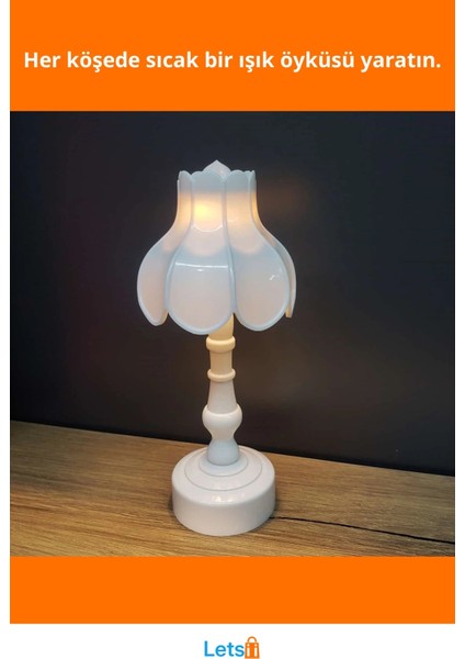 Şık Tasarımlı 14 cm Pilli Dekoratif Abajur Masa Lambası Beyaz fiyatları