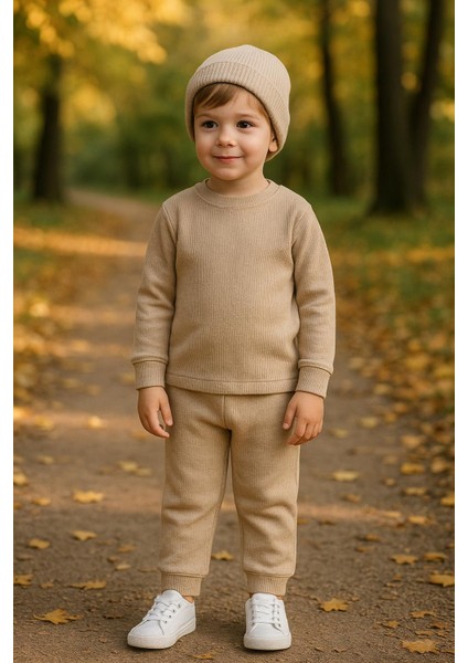 Bej Eşofman Bere Set Takım Basic Ribana fiyatları