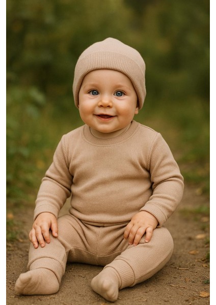 Bej Eşofman Bere Set Takım Basic Ribana modelleri