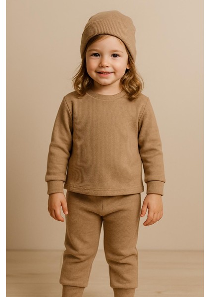 Bej Eşofman Bere Set Takım Basic Ribana fırsatları