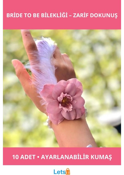 Şık Dantel Detaylı Pembe Beyaz Altın Bride To Be Nedime Gelin Bilekliği 10 Adet