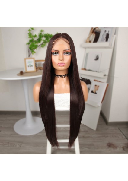 Kahverengi Ekstra Uzun Fiber Sentetik Düz Tül Peruk modelleri