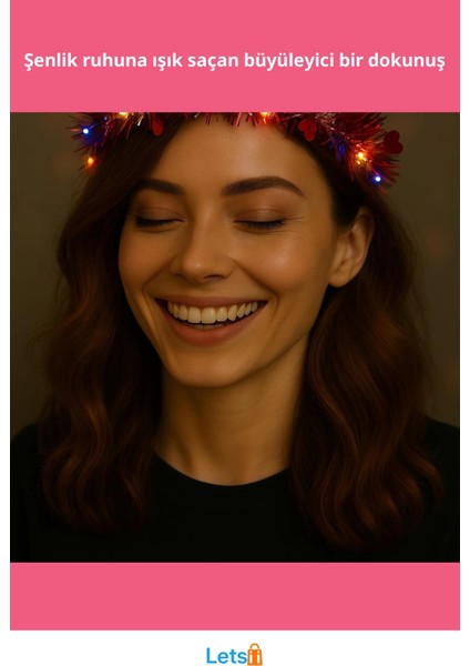 Kalp Püsküllü 3 Modlu LED Işıklı Taç Kırmızı Renk fiyatları