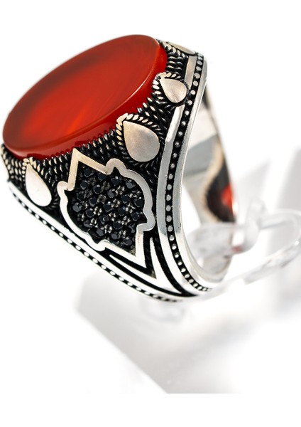 “erkek Gümüş Otantik Desenli Kırmızı Akik Taşlı El Işçiliği Vintage Model Yüzük – Siyah Detaylı 925 Ayar Gümüş” fırsatları