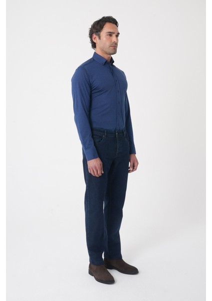 Erkek 5 Cepli Yıkamalı Jean Denim Pantolon Koyu Lacivert PNJ25K25202_40 modelleri
