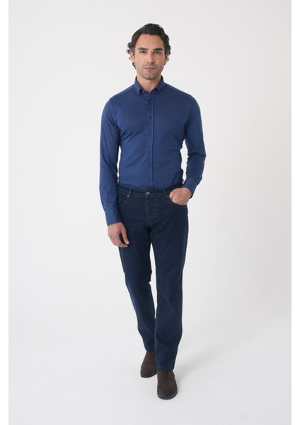 Erkek 5 Cepli Yıkamalı Jean Denim Pantolon Koyu Lacivert PNJ25K25202_40 fırsatları