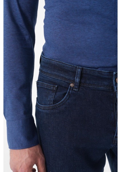 Erkek 5 Cepli Yıkamalı Jean Denim Pantolon Koyu Lacivert PNJ25K25202_40 indirimleri
