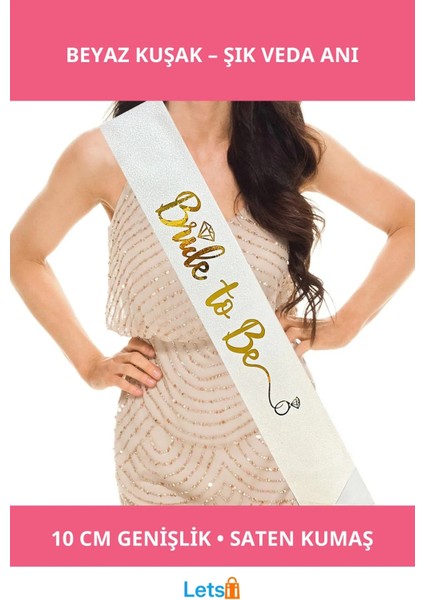 Altın Yazılı Beyaz Kuşak Bride To Be Kuşağı