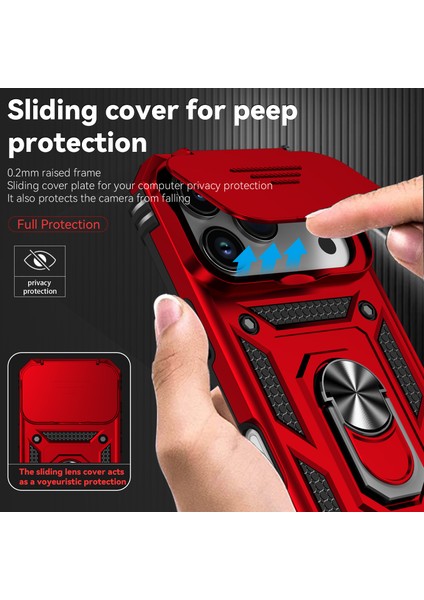 iPhone 17 Pro Için Sürgülü Kamera Koruması ve Halka Tutucu Standlı Kılıf, Hibrit Koruyucu Kılıf, Kırmızı (Yurt Dışından) fiyatları