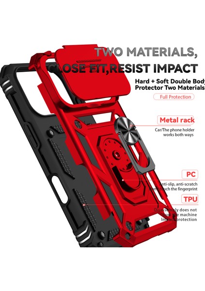 iPhone 17 Pro Için Sürgülü Kamera Koruması ve Halka Tutucu Standlı Kılıf, Hibrit Koruyucu Kılıf, Kırmızı (Yurt Dışından) fırsatları