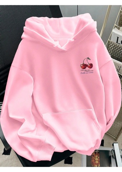 -Kadın Baskılı Cherry Sweatshırt 3iplik Kaliteli Kumaş Oversize Kesim fiyatları