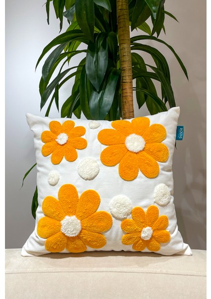 Retro Papatyalar Punch Işlemeli Kırlent Kılıfı Nk 2657 Panç Kırlent Kılıfı