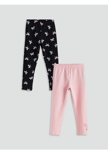 Yeni Sezon Beli Lastikli Kurdele Detaylı Kız Çocuk Tayt 2'li