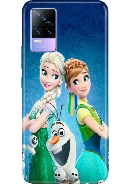 Vivo V21E Uyumlu Kılıf Resimli Desenli Silikon Elsa Anna Olaf