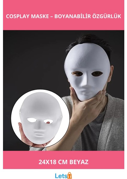 Beyaz Renk Boyanabilir Anonim Tam Yüz Cosplay Maske 24X18 cm