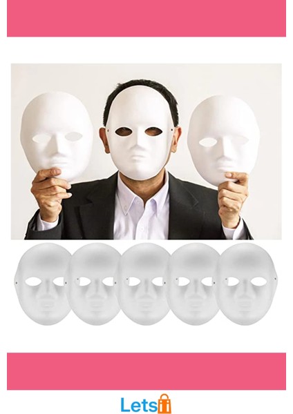 Beyaz Renk Boyanabilir Anonim Tam Yüz Cosplay Maske 24X18 cm indirimleri