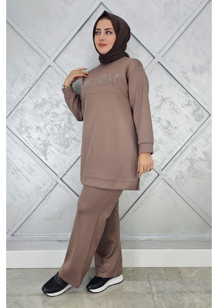 Kadın Taş Baskı Detaylı Tesettür Takım