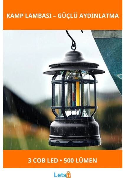 Retro Tasarımlı 500 Lümen LED Kamp Lambası